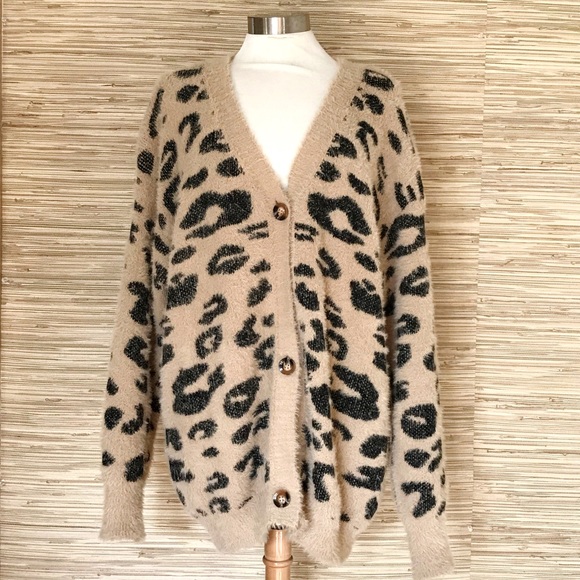 oversized animal print cardigan